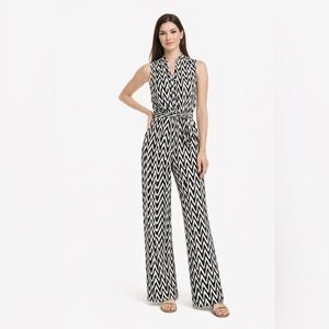 Donna Morgan Womens Chevron Wide Leg Jumpsuit Black White Retro Chic 6 Work Mods